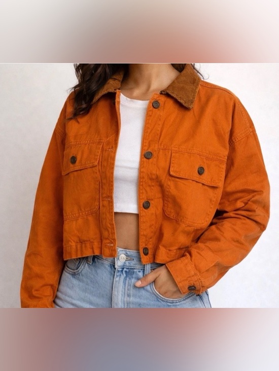 wild fable Jackets & Blazers - Wild Fable Woman’s Rust Cropped Utility Shacket 100% Cotton, Size Medium, NWT